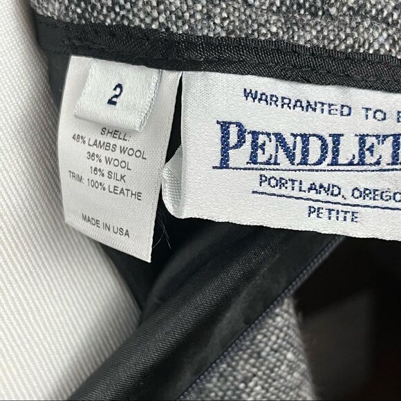 Vintage Pendleton Wool Silk Tweed Style Skirt Suit Leather Trim Black Small - Picture 9 of 10
